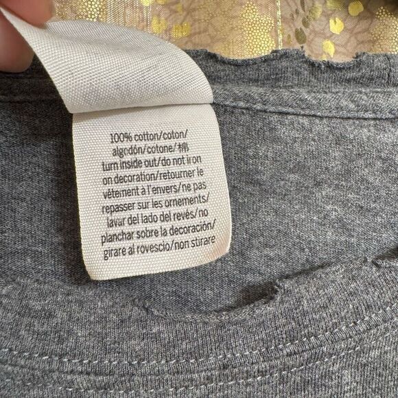 PINK Victorias Secret Charcoal Gray Distressed Long Sleeve T Shirt Large - Picture 6 of 7